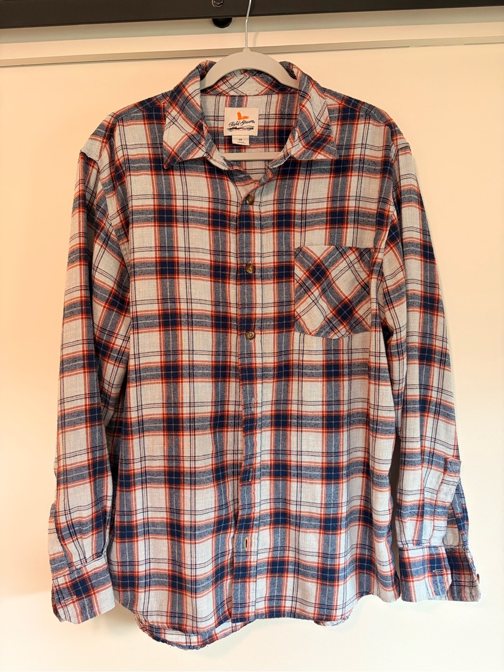 Field & Stream Blue, Orange & White Plaid Button-Down Shirt
